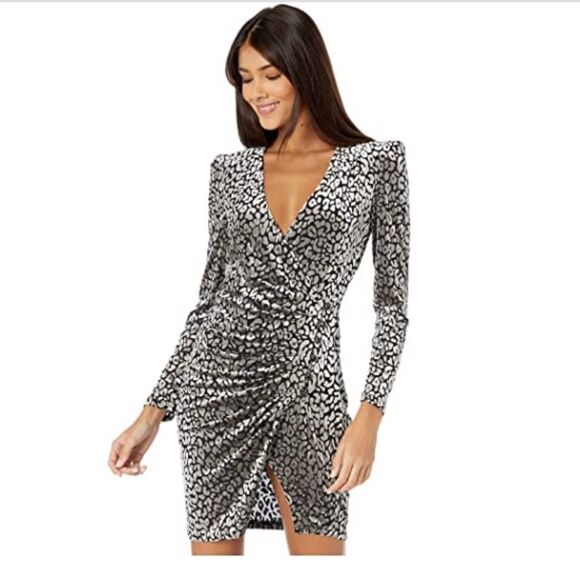 ASTR | Yasmin Dress Silver Leopard Velvet Size XS - Picture 1 of 15